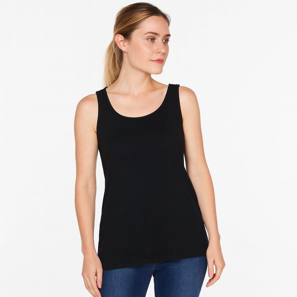 Style & Co Sport Tank Top Scoop Neck Pull Over Solid Deep Black Large Casual